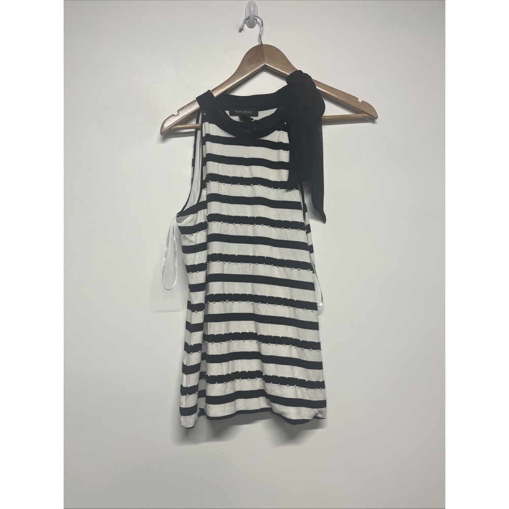 White House Black Market Small‎ Halter Top Striped W/Pearls Chiffon Tie neckside